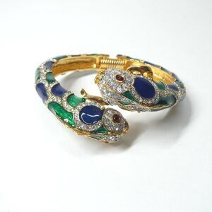 Kenneth Lane Koi Fish Enamel Rhinestone Bracelet Blue Green Vintage Cuff